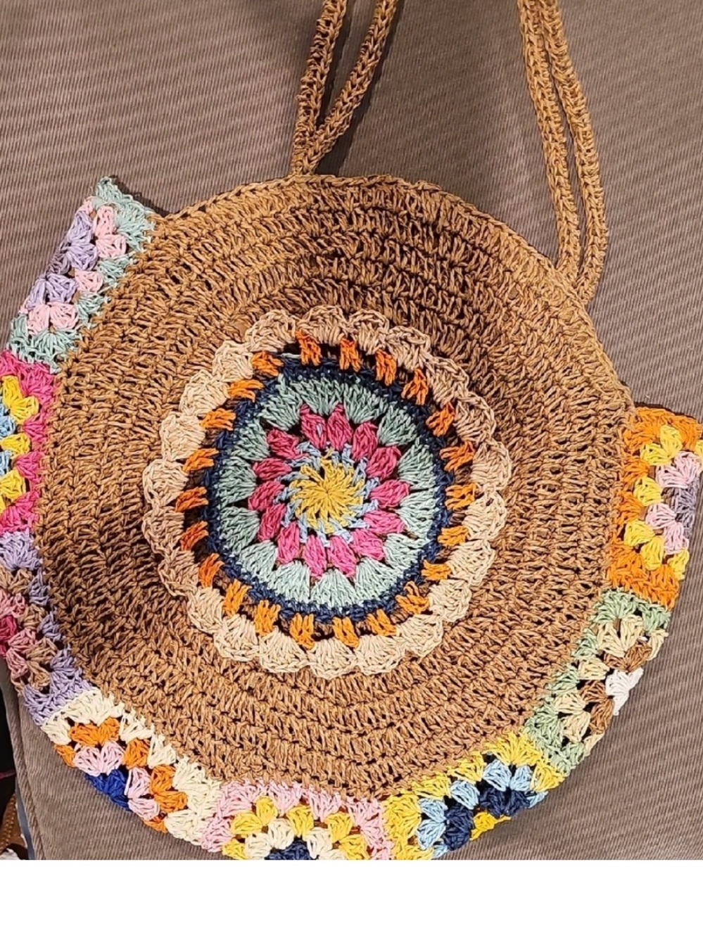 Boho Straw Crochet Tote Bag